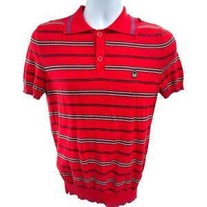 Benetton Red Striped Polo Shirt Men’s Small Italy Knit Retro Y2K Preppy
